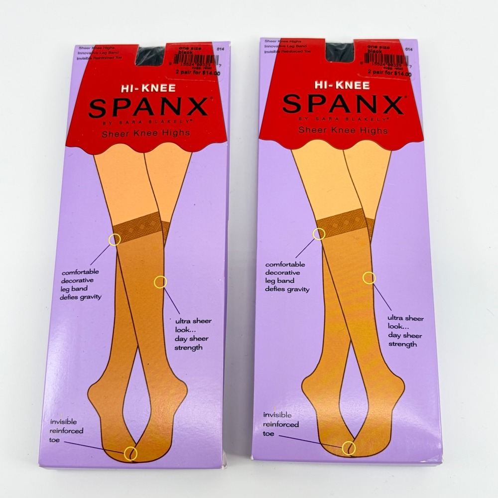 Spanx Hi-Knee Sheer Knee Highs Black One Size 2 Pairs SPX-14 Made in USA NIB